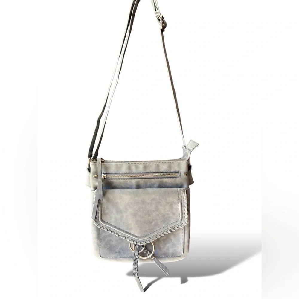 SOLD- VR NYC Braided O-Ring Messenger Crossbody Bag - Light Gray - Picture 2 of 16